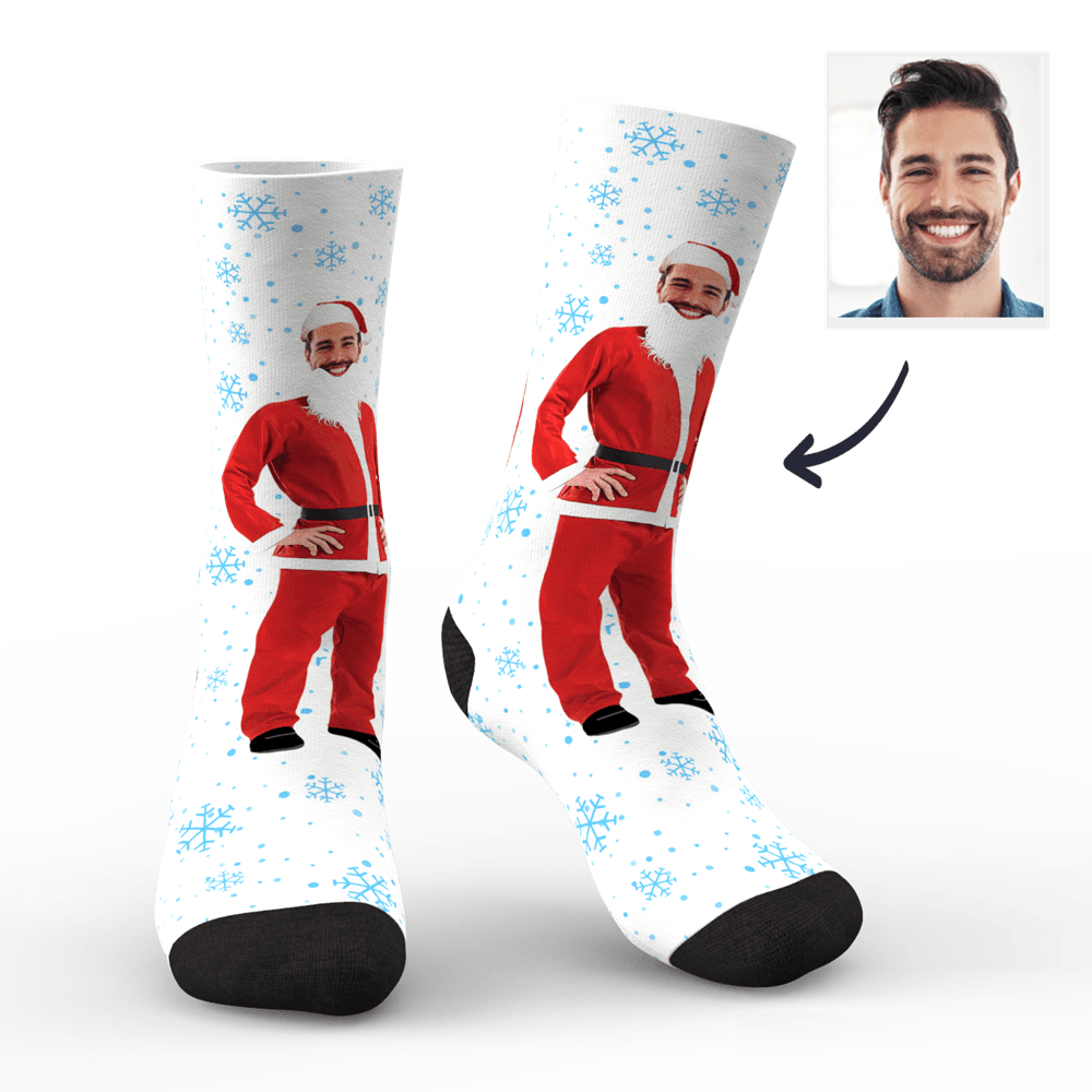 Cadeaux De Noël Visage Personnalisé Sur Les Chaussettes Du Corps Du Père Noël - MaPhotocaleconFr