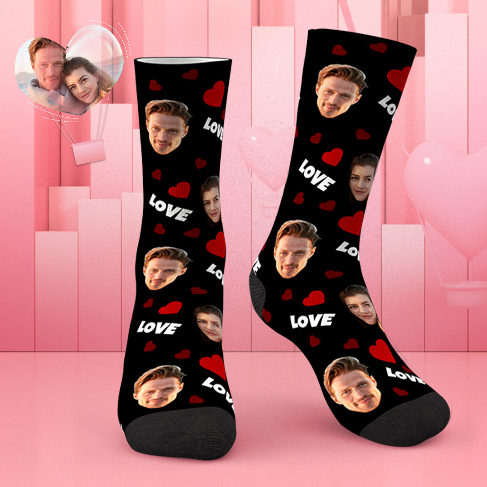 Chaussettes Amour Et Visage Personnalisées Cwz439 - Noir - MaPhotocaleconFr