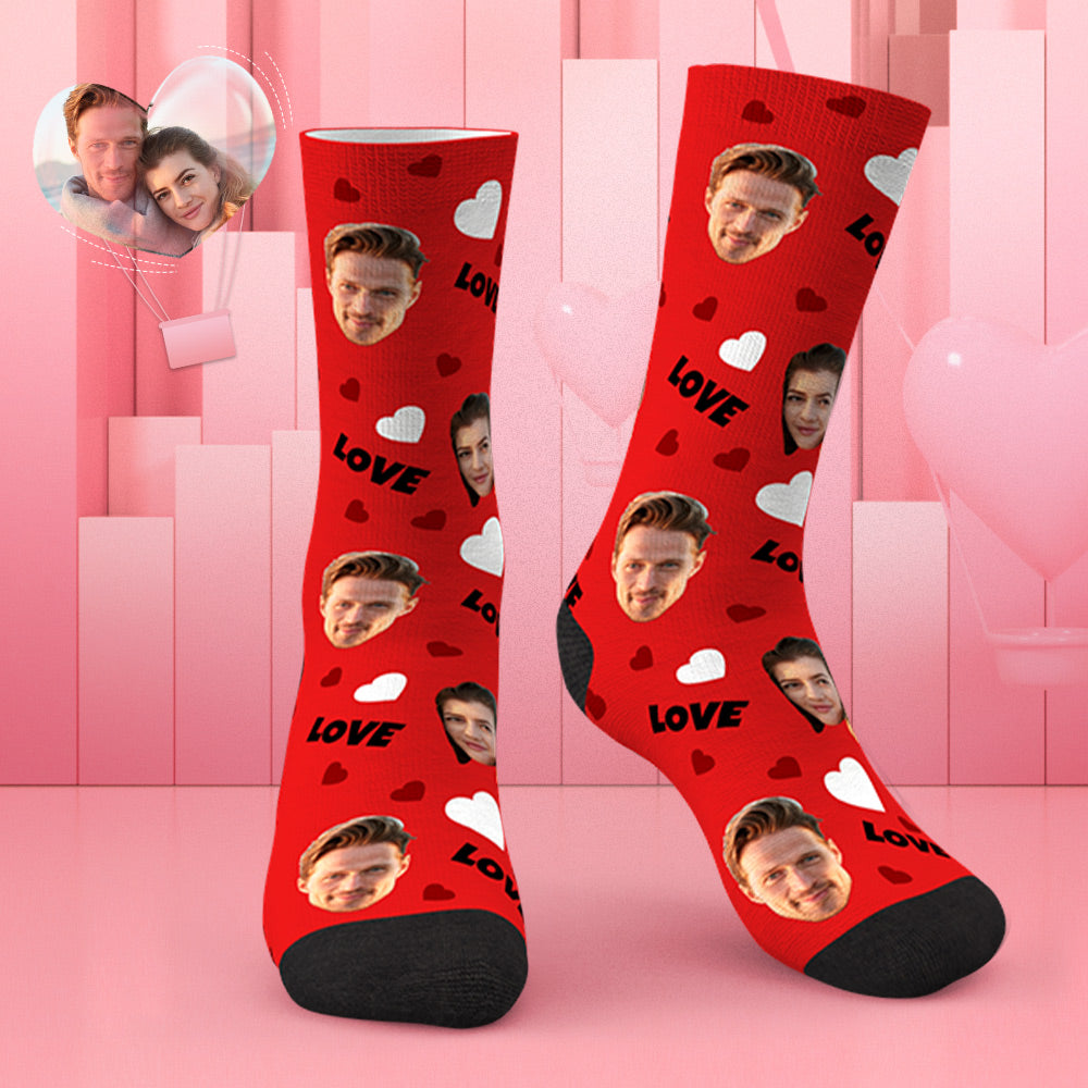 Chaussettes Amour Et Visage Personnalisées Cwz439 - Rouge - MaPhotocaleconFr