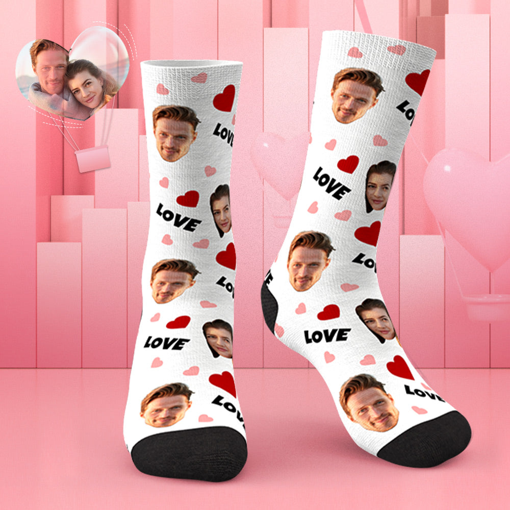 Chaussettes Amour Et Visage Personnalisées Cwz439 - Blanc - MaPhotocaleconFr