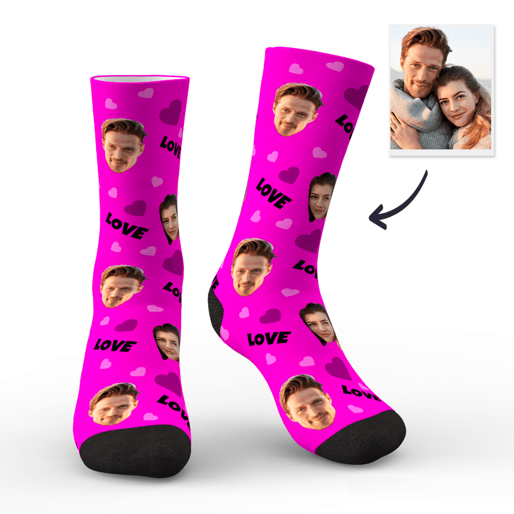 Amour Personnalisé Et Visage Sur Chaussettes Cwz439 - Rose - MaPhotocaleconFr