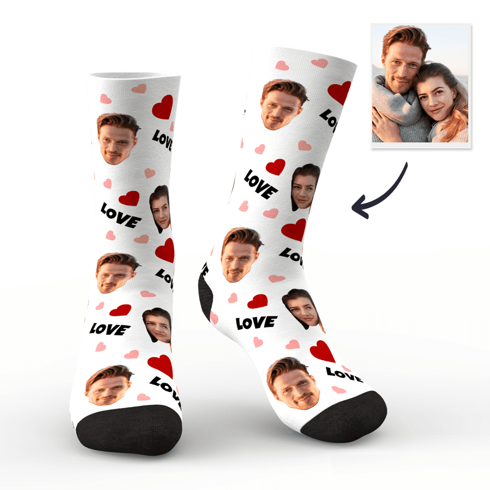 Chaussettes Amour Et Visage Personnalisées Cwz439 - Blanc - MaPhotocaleconFr