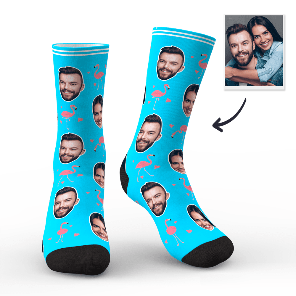 Chaussettes Visage Personnalisées Chaussettes Photo Personnalisées Cadeau Pour La Famille - Flamant - MaPhotocaleconFr