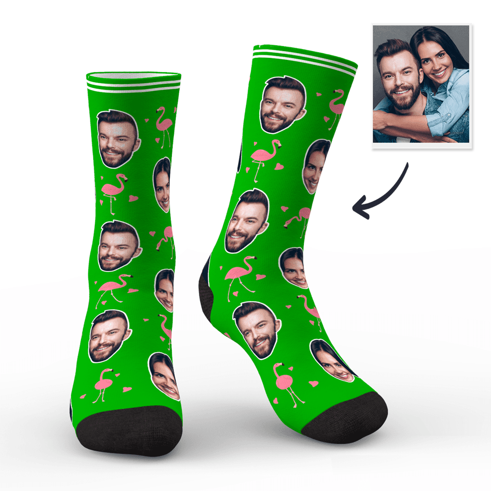 Chaussettes Visage Personnalisées Chaussettes Photo Personnalisées Cadeau Pour La Famille - Flamant - MaPhotocaleconFr