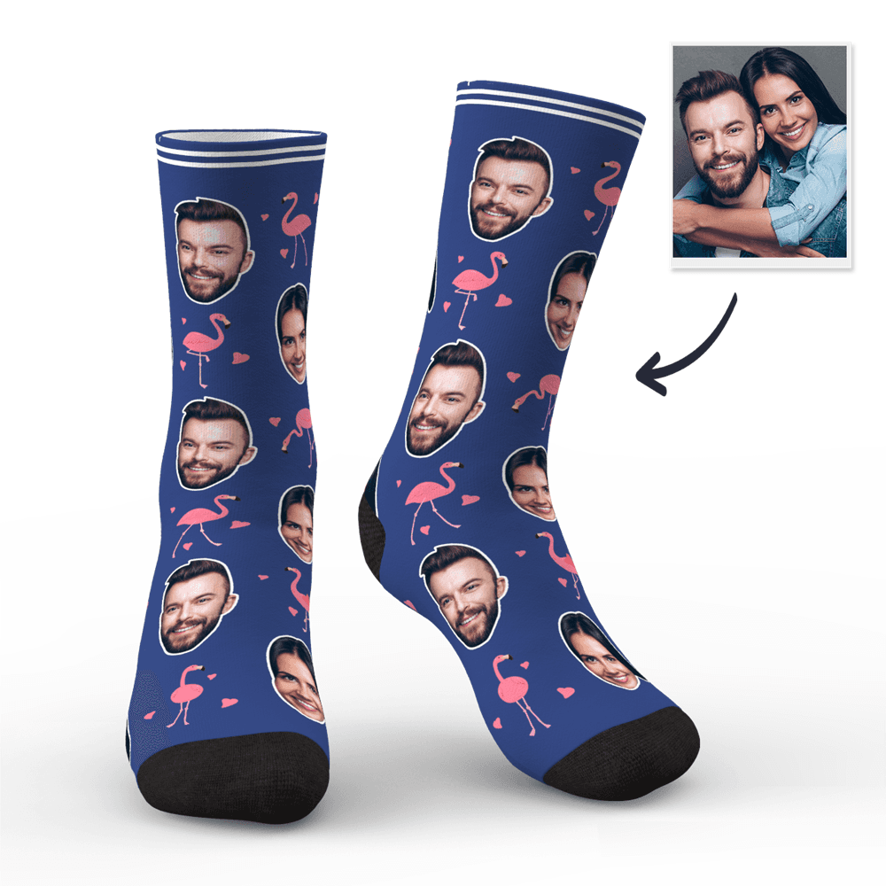 Chaussettes Visage Personnalisées Chaussettes Photo Personnalisées Cadeau Pour La Famille - Flamant - MaPhotocaleconFr