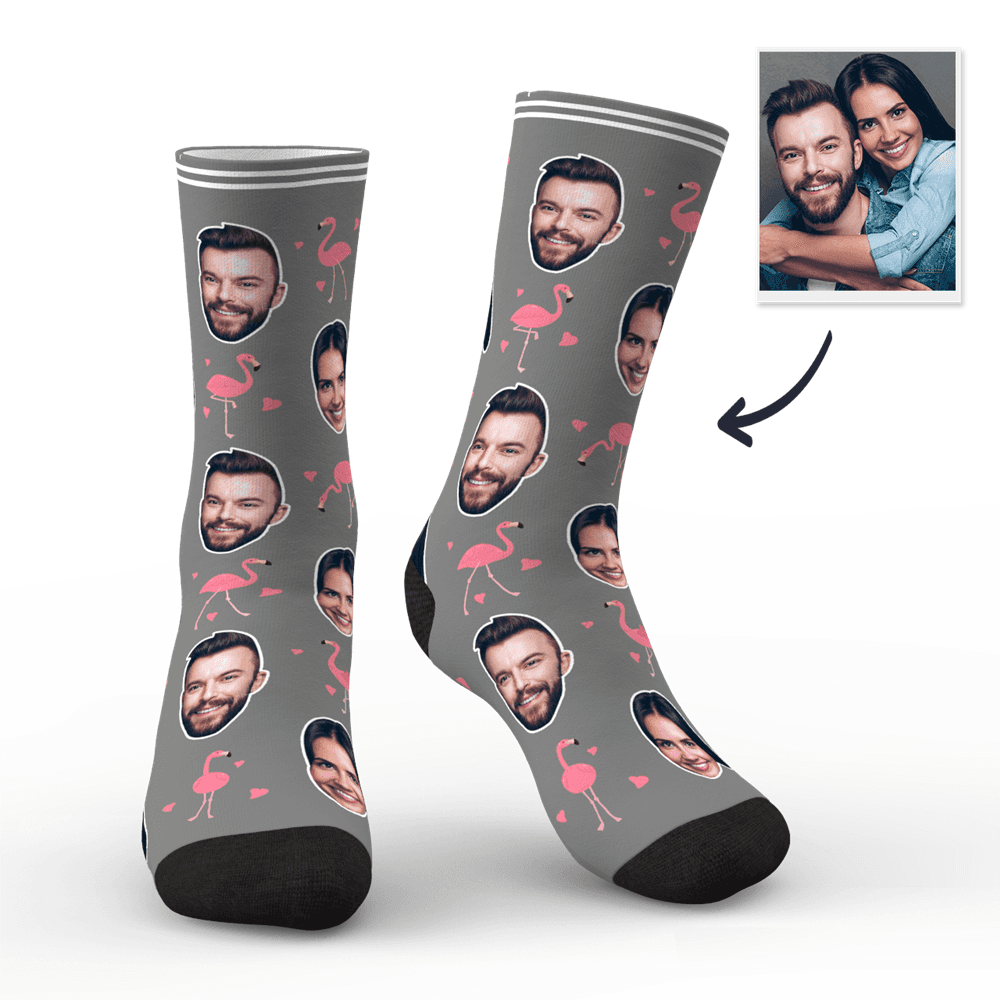 Chaussettes Visage Personnalisées Chaussettes Photo Personnalisées Cadeau Pour La Famille - Flamant - MaPhotocaleconFr