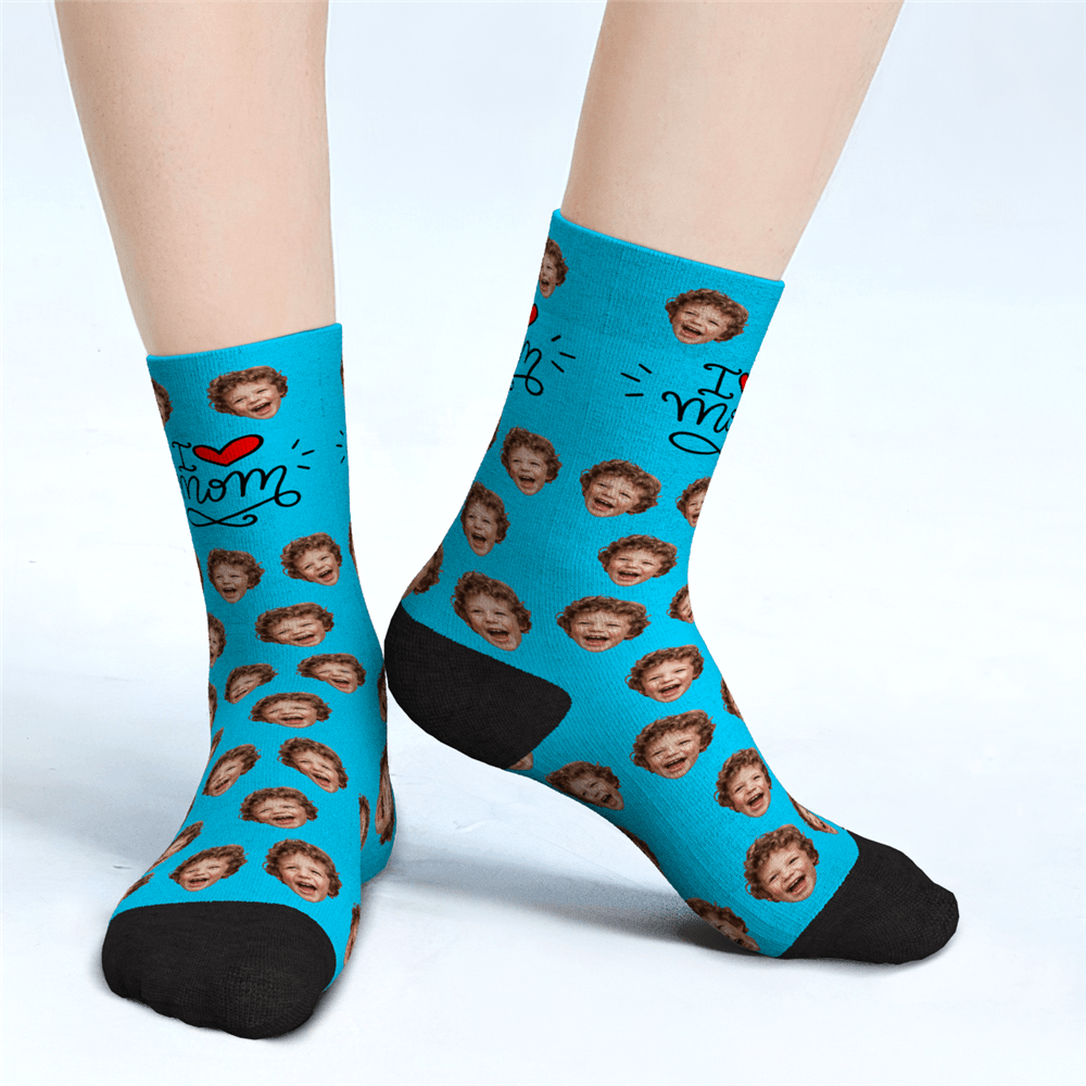 J'aime Maman Chaussettes Personnalisées Pour Le Visage Cadeaux De Fête Des Mères - MaPhotocaleconFr
