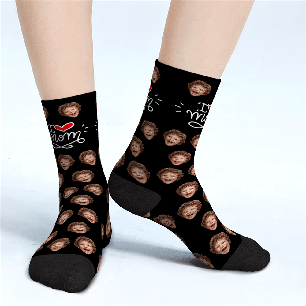 J'aime Maman Chaussettes Personnalisées Pour Le Visage Cadeaux De Fête Des Mères - MaPhotocaleconFr