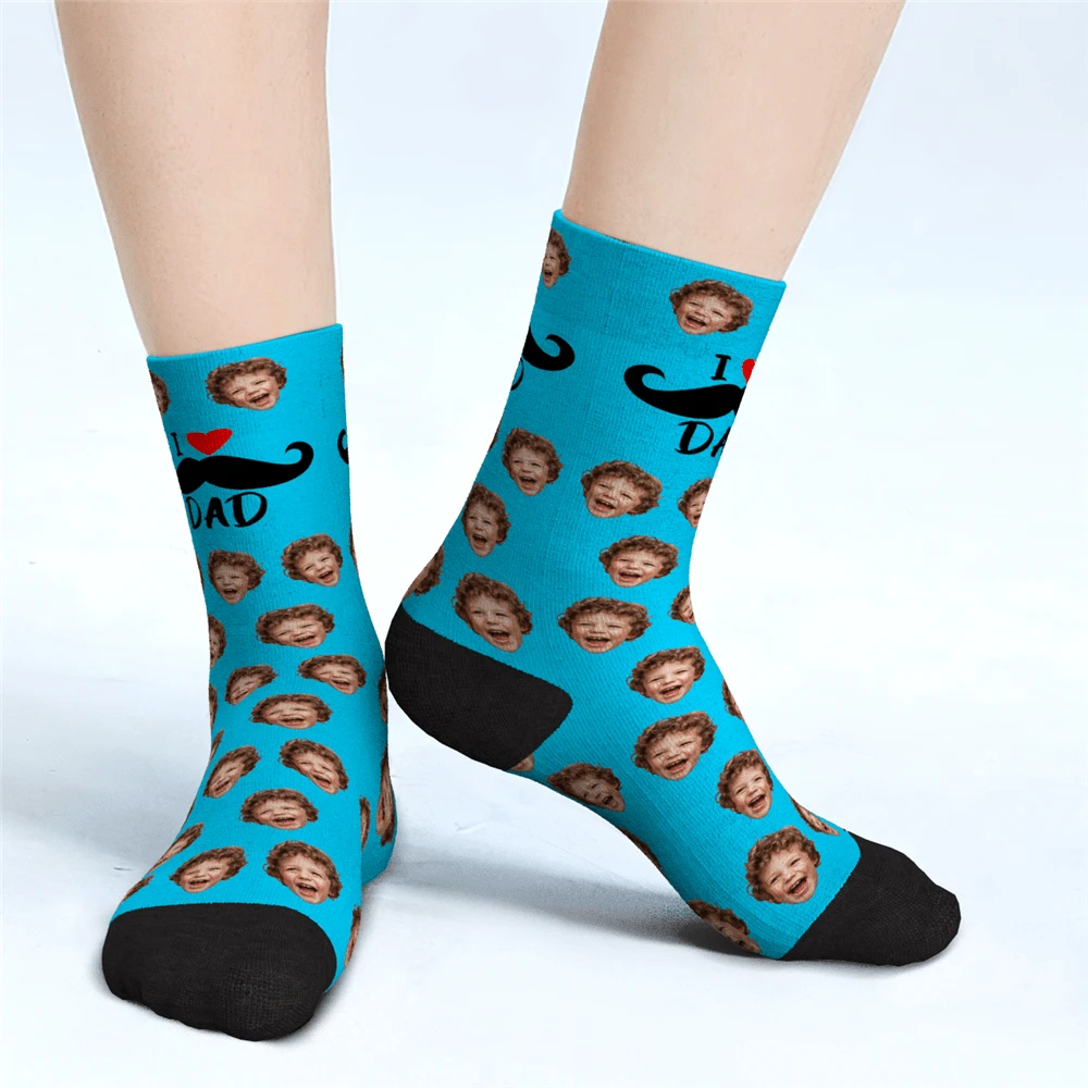 J'aime Papa Chaussettes Personnalisées Pour Le Visage Cadeaux De Fête Des Pères - MaPhotocaleconFr