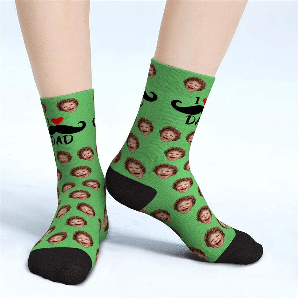 J'aime Papa Chaussettes Personnalisées Pour Le Visage Cadeaux De Fête Des Pères - MaPhotocaleconFr