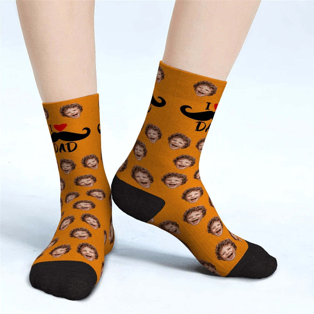 J'aime Papa Chaussettes Personnalisées Pour Le Visage Cadeaux De Fête Des Pères - MaPhotocaleconFr