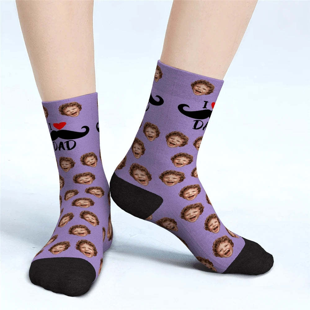 J'aime Papa Chaussettes Personnalisées Pour Le Visage Cadeaux De Fête Des Pères - MaPhotocaleconFr