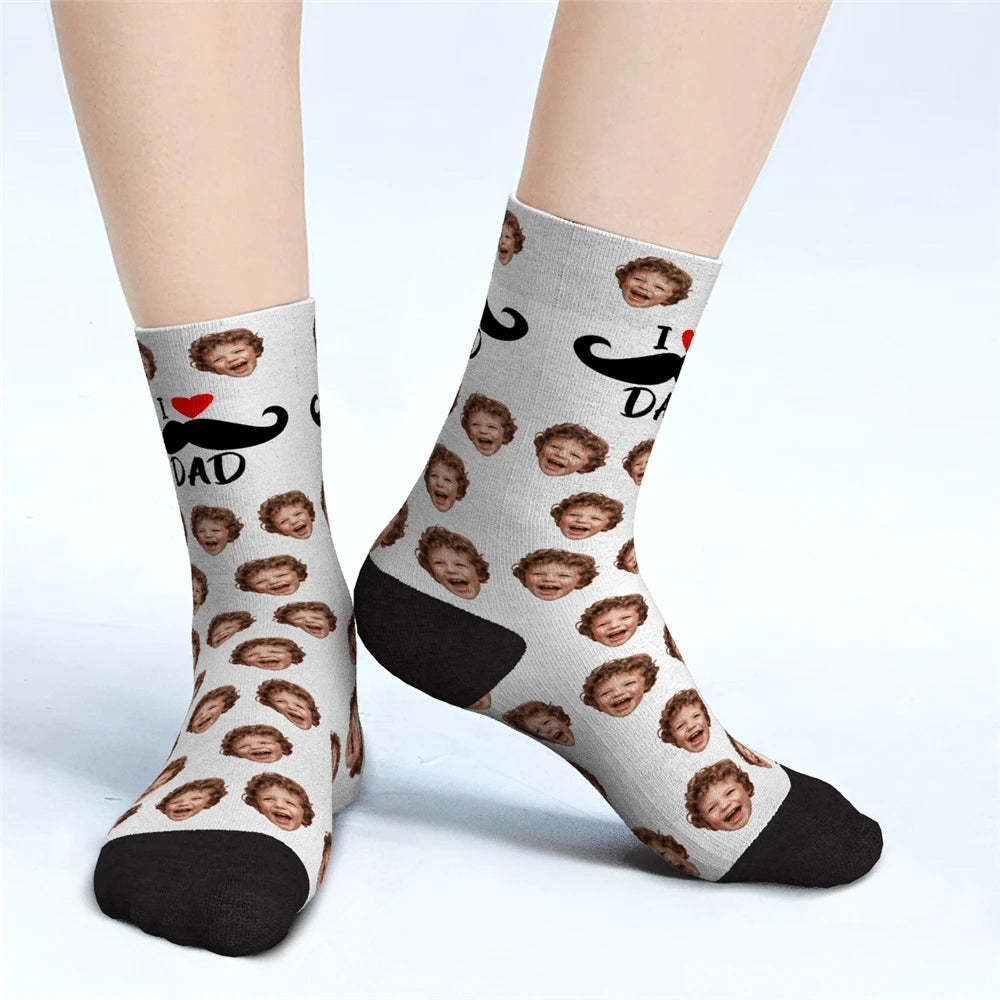 J'aime Papa Chaussettes Personnalisées Pour Le Visage Cadeaux De Fête Des Pères - MaPhotocaleconFr