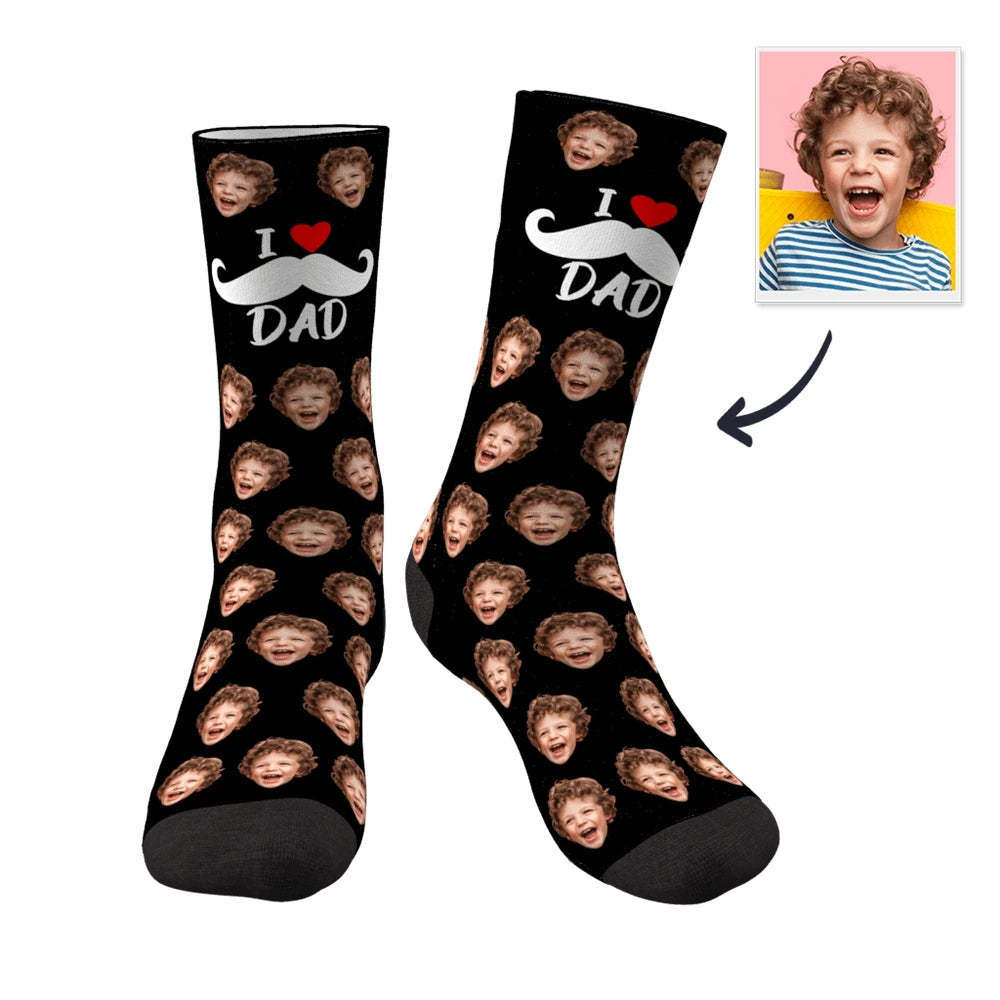 J'aime Papa Chaussettes Personnalisées Pour Le Visage Cadeaux De Fête Des Pères - MaPhotocaleconFr