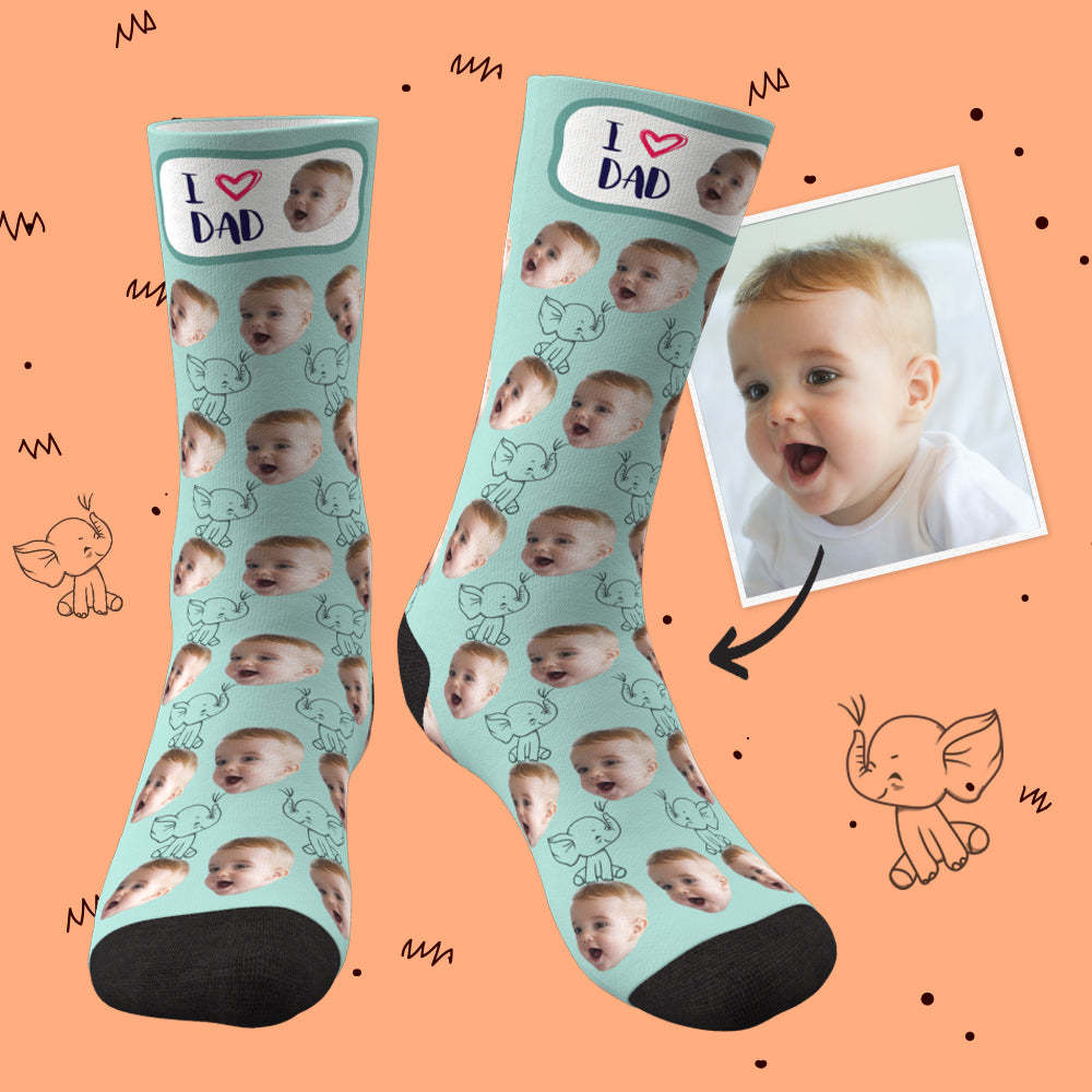 Chaussettes Personnalisées Avec Visage Éléphant, J'aime Papa, Meilleurs Cadeaux Pour Papa - MaPhotocaleconFr