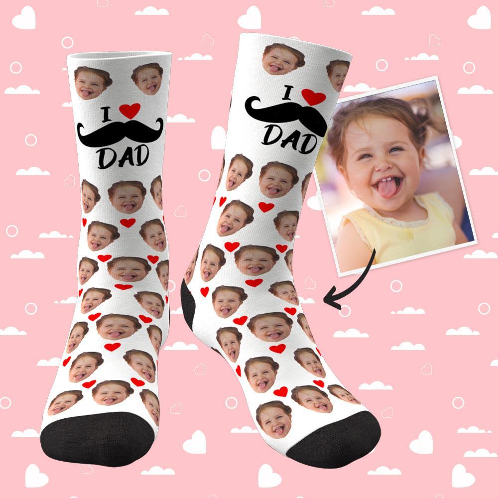 Chaussettes Personnalisées Chaussettes Visage Personnalisées Coeur J'aime Papa Meilleurs Cadeaux Pour Papa - MaPhotocaleconFr