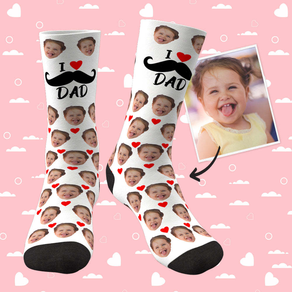 Chaussettes Visage Personnalisées Coeur J'aime Papa Meilleurs Cadeaux Pour Papa - MaPhotocaleconFr