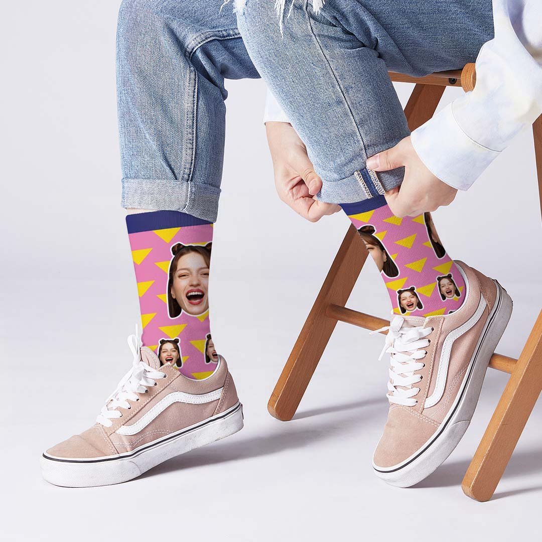 Chaussettes Visage Rayées Lightning Chaussettes Photo Personnalisées - MaPhotocaleconFr