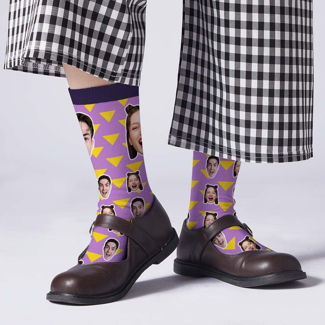 Chaussettes Visage Rayées Lightning Chaussettes Photo Personnalisées - MaPhotocaleconFr