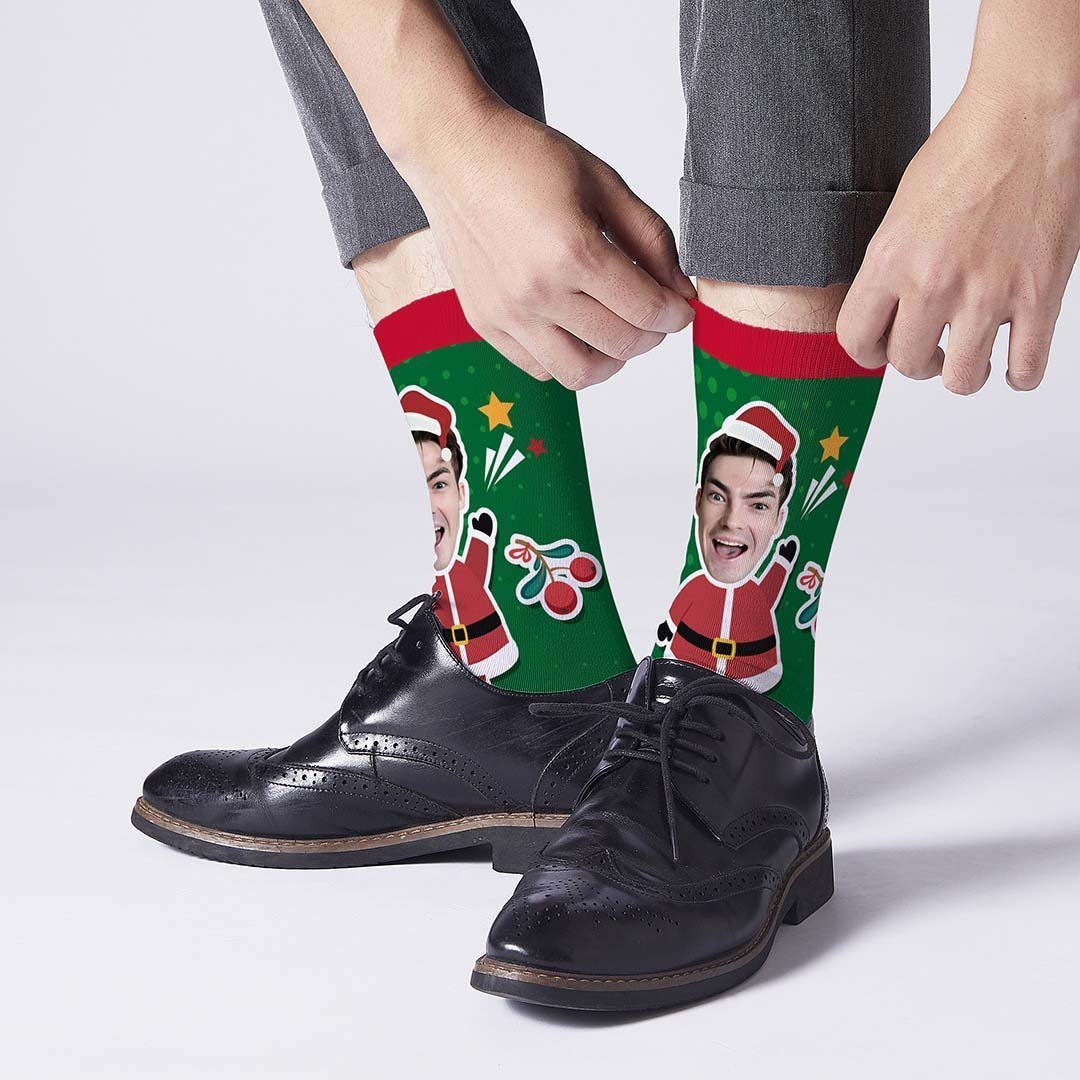 Chaussettes De Noël Personnalisées Avec Visage Sur Le Corps Du Père Noël - MaPhotocaleconFr