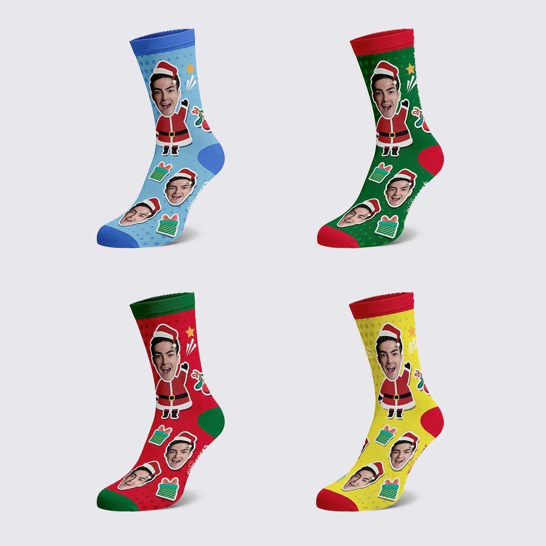 Chaussettes De Noël Personnalisées Avec Visage Sur Le Corps Du Père Noël - MaPhotocaleconFr
