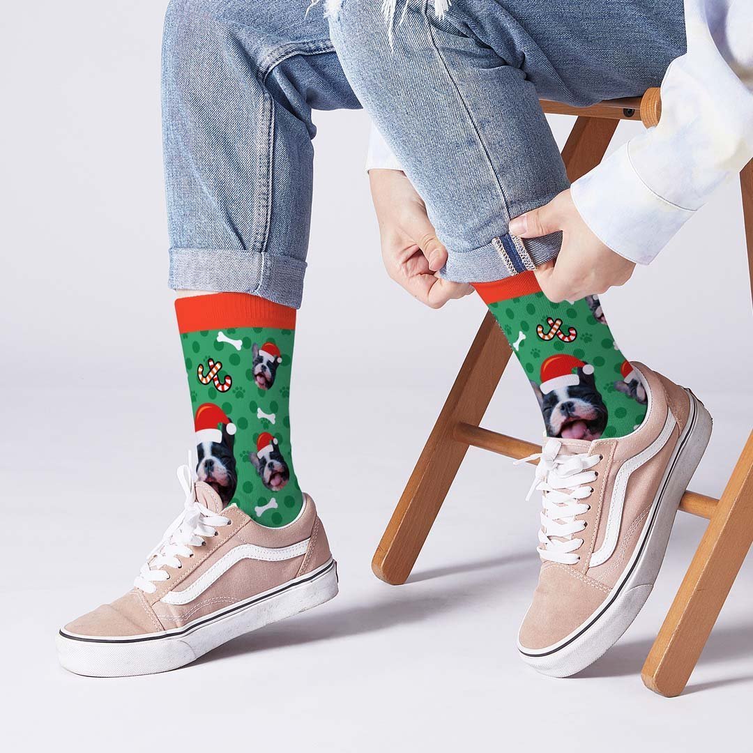 Chaussettes Visage De Chien De Noël - MaPhotocaleconFr
