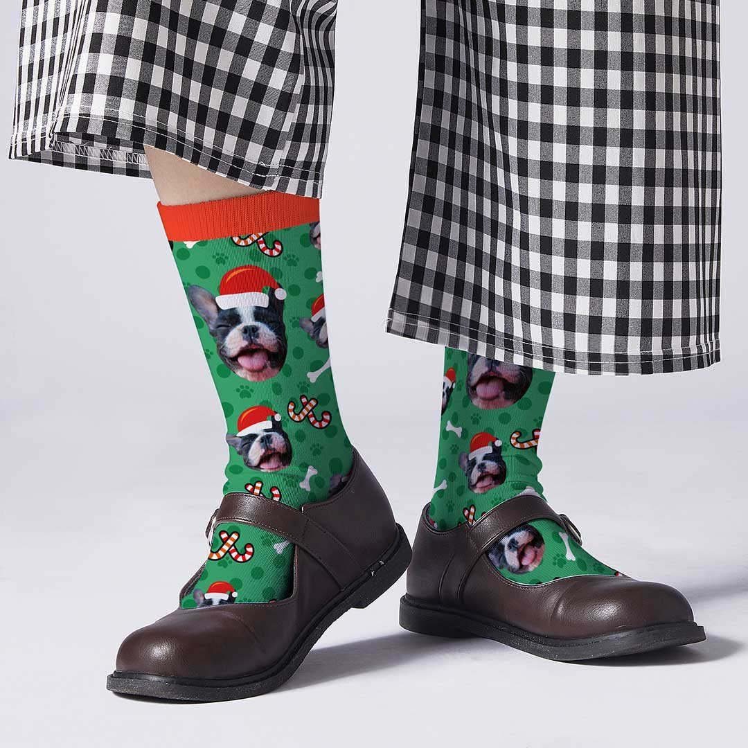 Chaussettes Visage De Chien De Noël - MaPhotocaleconFr