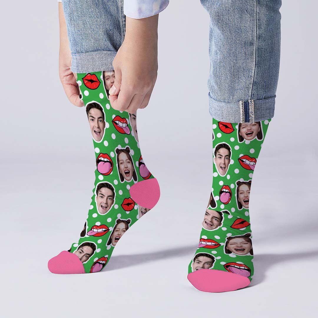 Chaussettes Personnalisées Souris Visage Sur Chaussettes À Pois - MaPhotocaleconFr