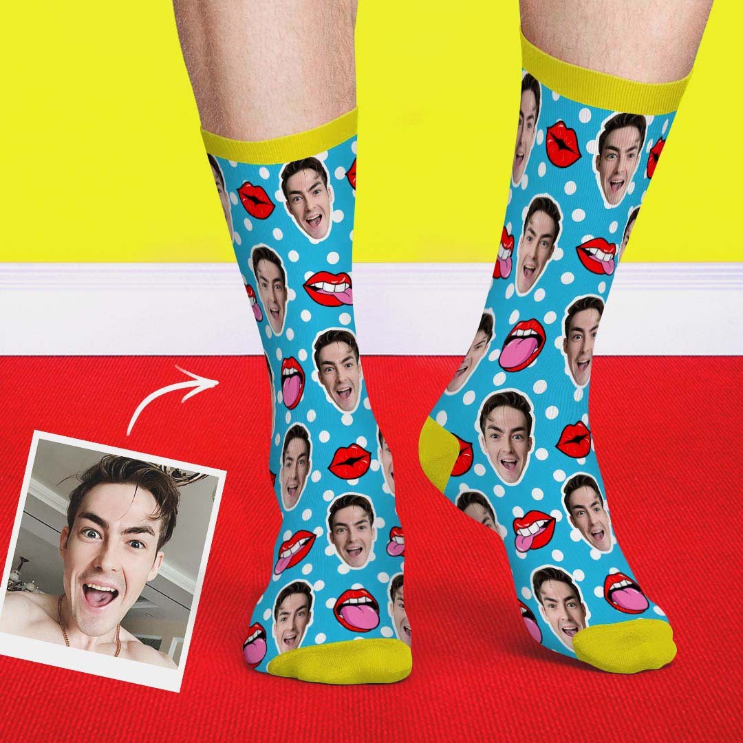 Chaussettes Personnalisées Souris Visage Sur Chaussettes À Pois - MaPhotocaleconFr