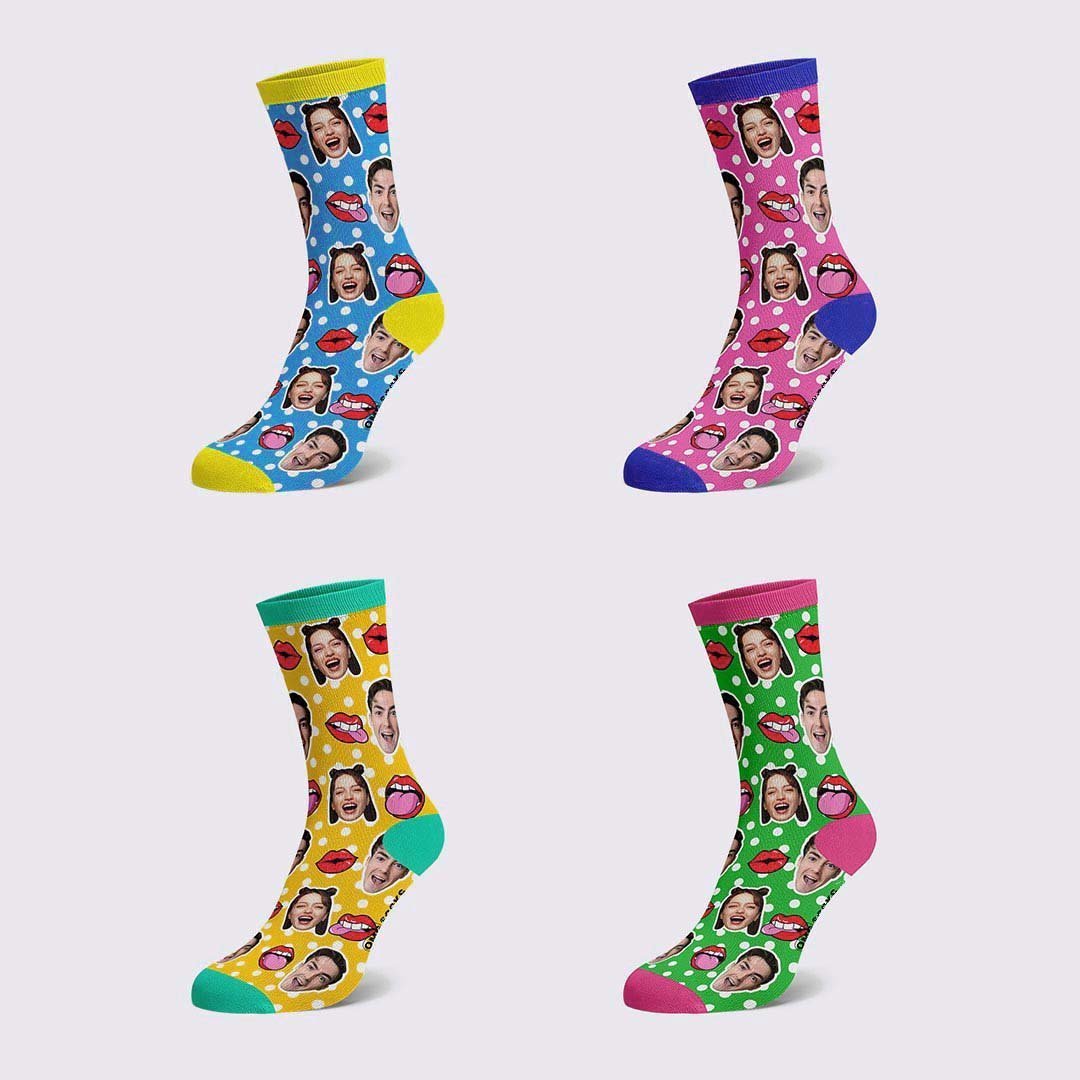 Chaussettes Personnalisées Souris Visage Sur Chaussettes À Pois - MaPhotocaleconFr