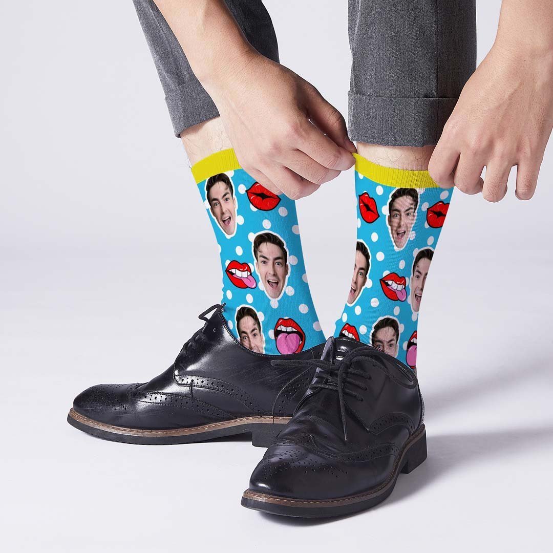 Chaussettes Personnalisées Souris Visage Sur Chaussettes À Pois - MaPhotocaleconFr