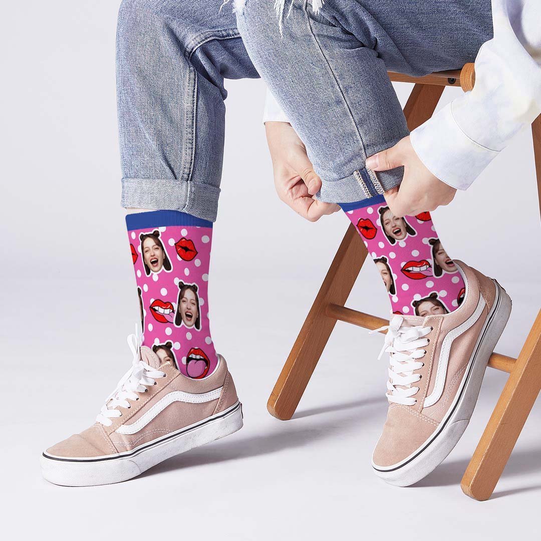Chaussettes Personnalisées Souris Visage Sur Chaussettes À Pois - MaPhotocaleconFr