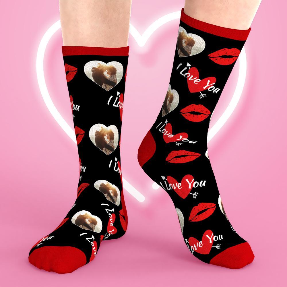 Chaussettes Photo Personnalisées Avec Visage D'amour Avec Photo En Forme De Cœur - MaPhotocaleconFr
