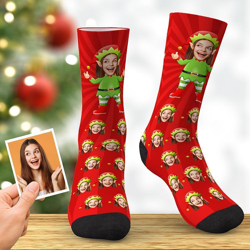 Visage Personnalisé Cadeau Spécial Chaussettes Elfiques Rouge Meilleur Cadeau Pour Elle - MaPhotocaleconFr