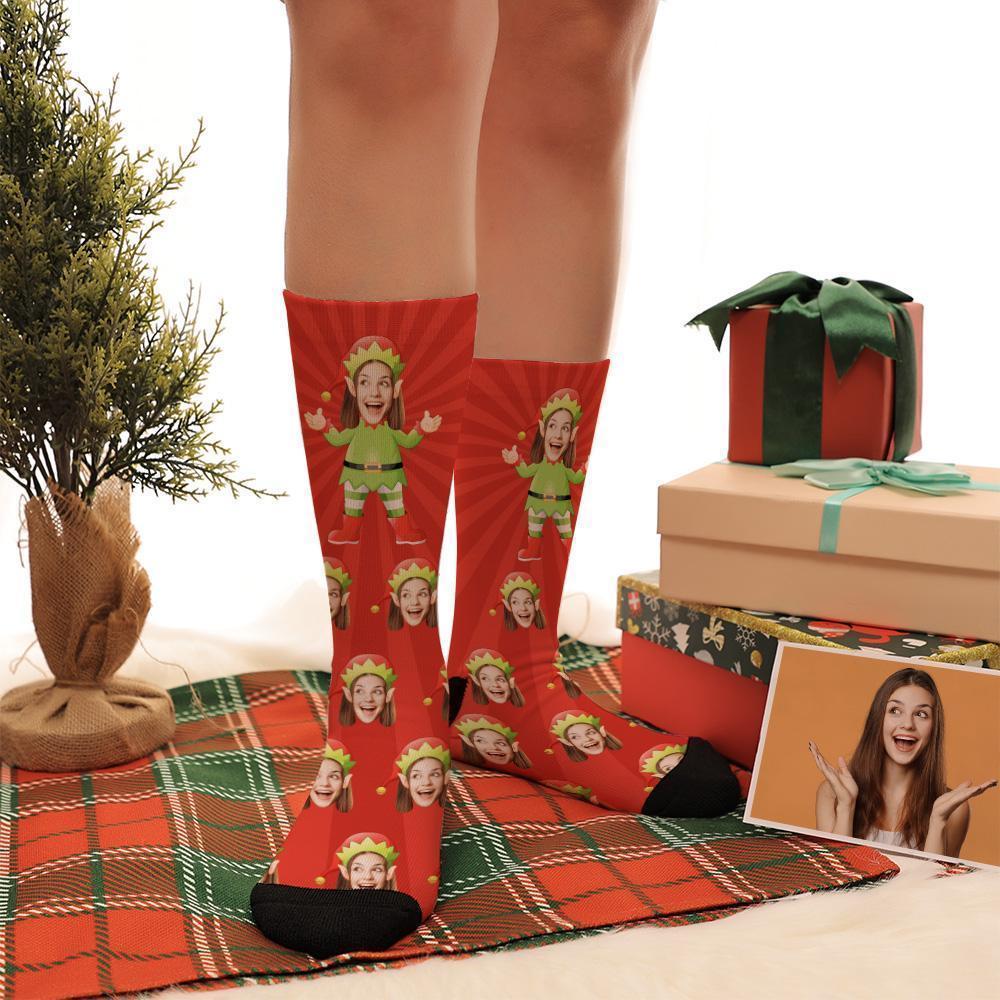 Visage Personnalisé Cadeau Spécial Chaussettes Elfiques Rouge Meilleur Cadeau Pour Elle - MaPhotocaleconFr