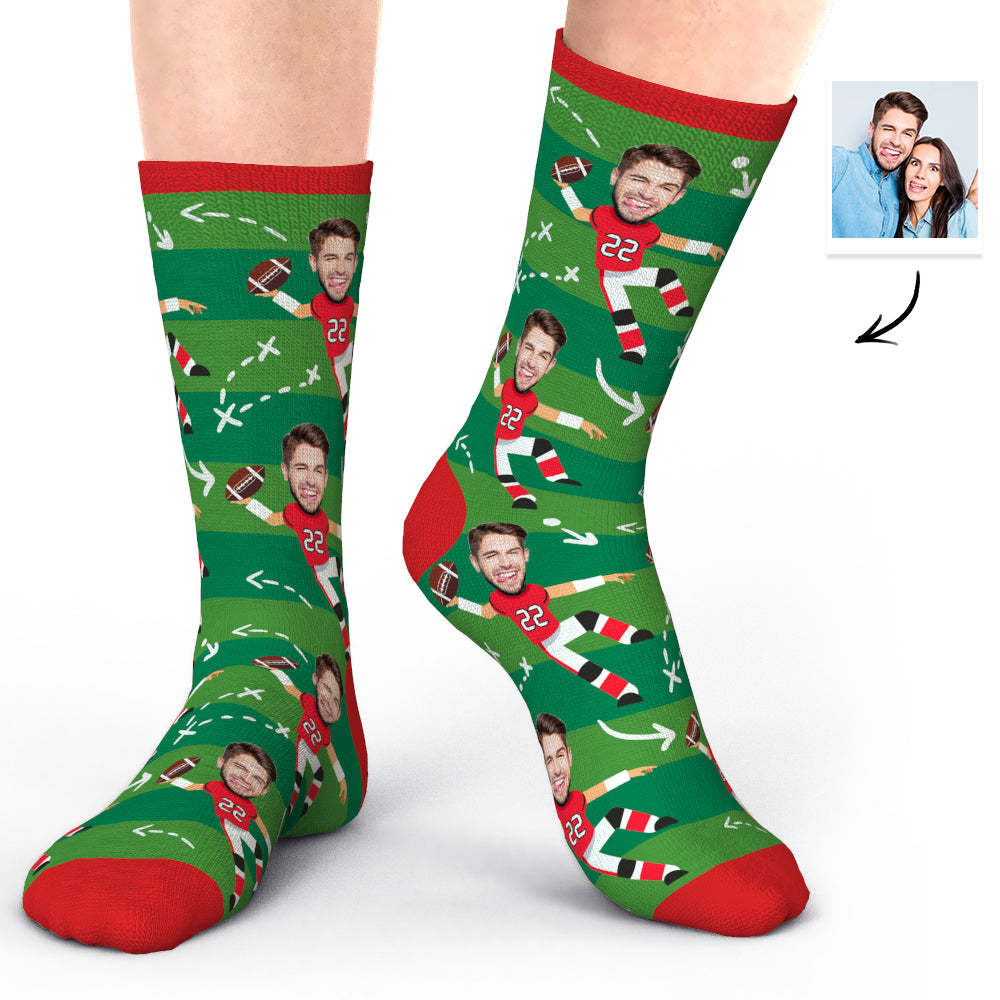 Chaussettes Photo Personnalisées Chaussettes Visage Super Bowl Conception Unique - MaPhotocaleconFr