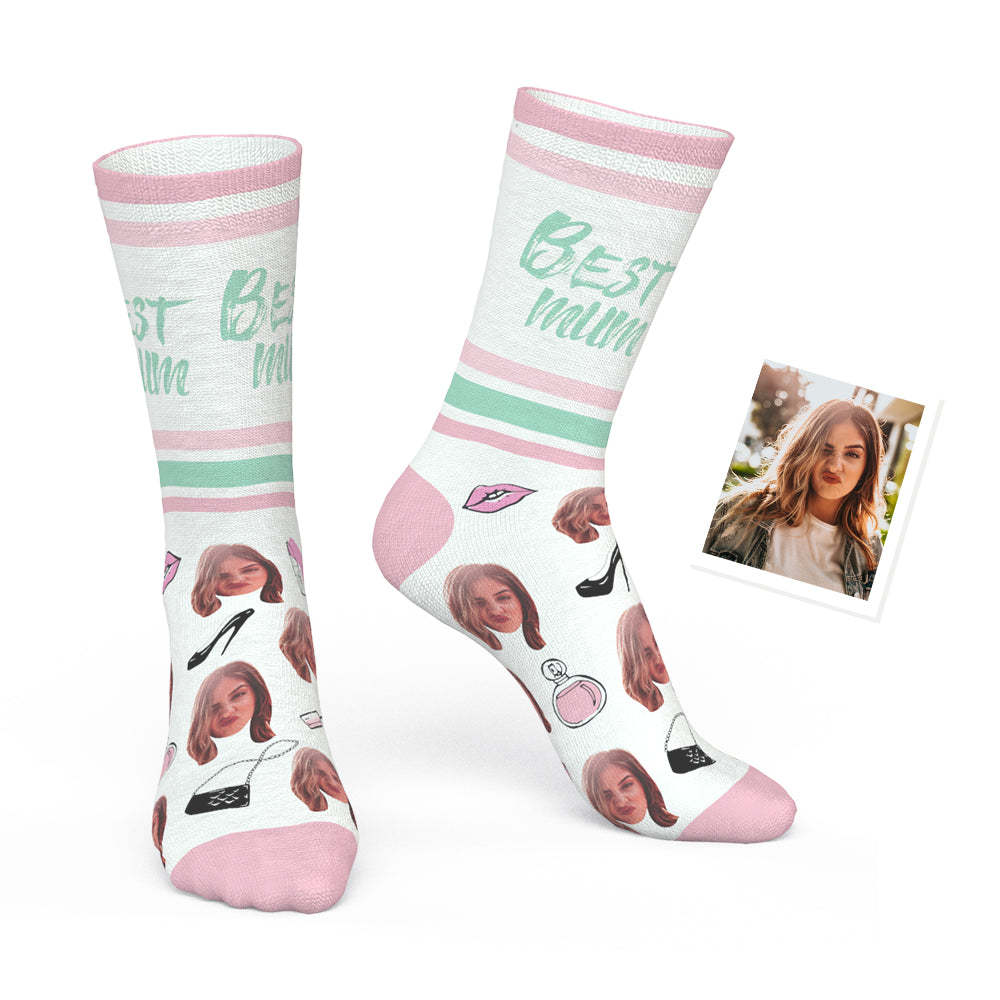 Chaussettes Personnalisées En Langue Des Signes Avec Photo Chaussettes Asl-meilleure Maman - MaPhotocaleconFr