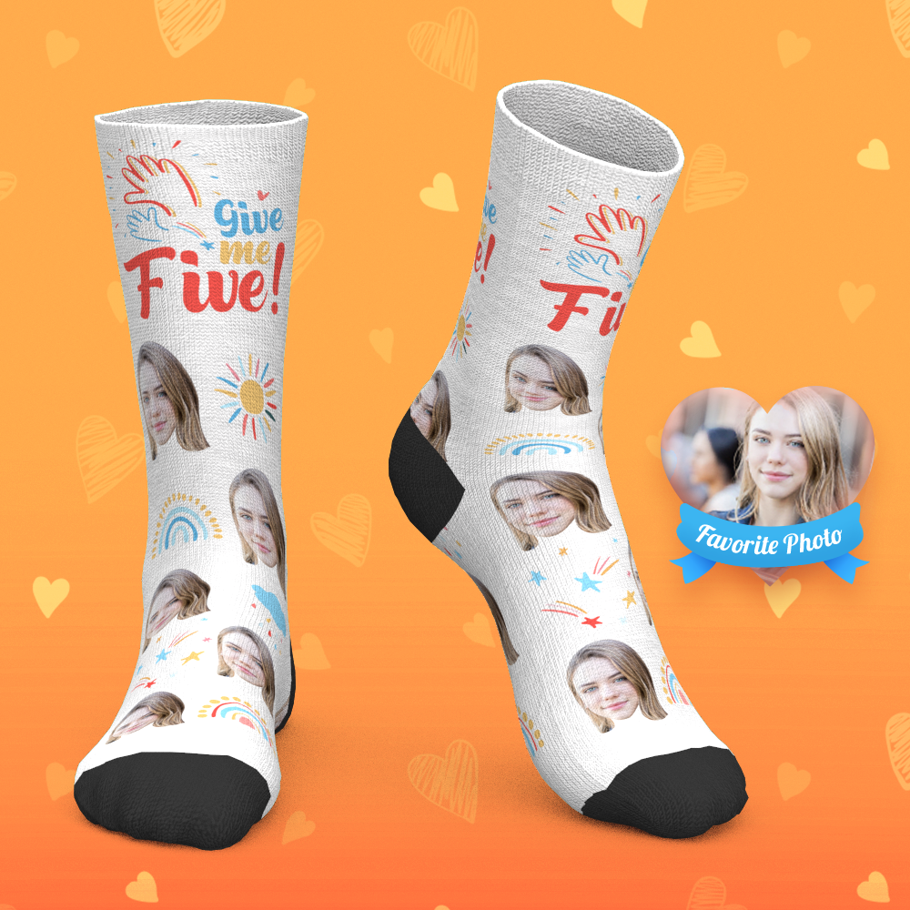 Chaussettes Personnalisées Chaussettes Photo Personnalisées Donnez-moi Cinq Chaussettes - MaPhotocaleconFr
