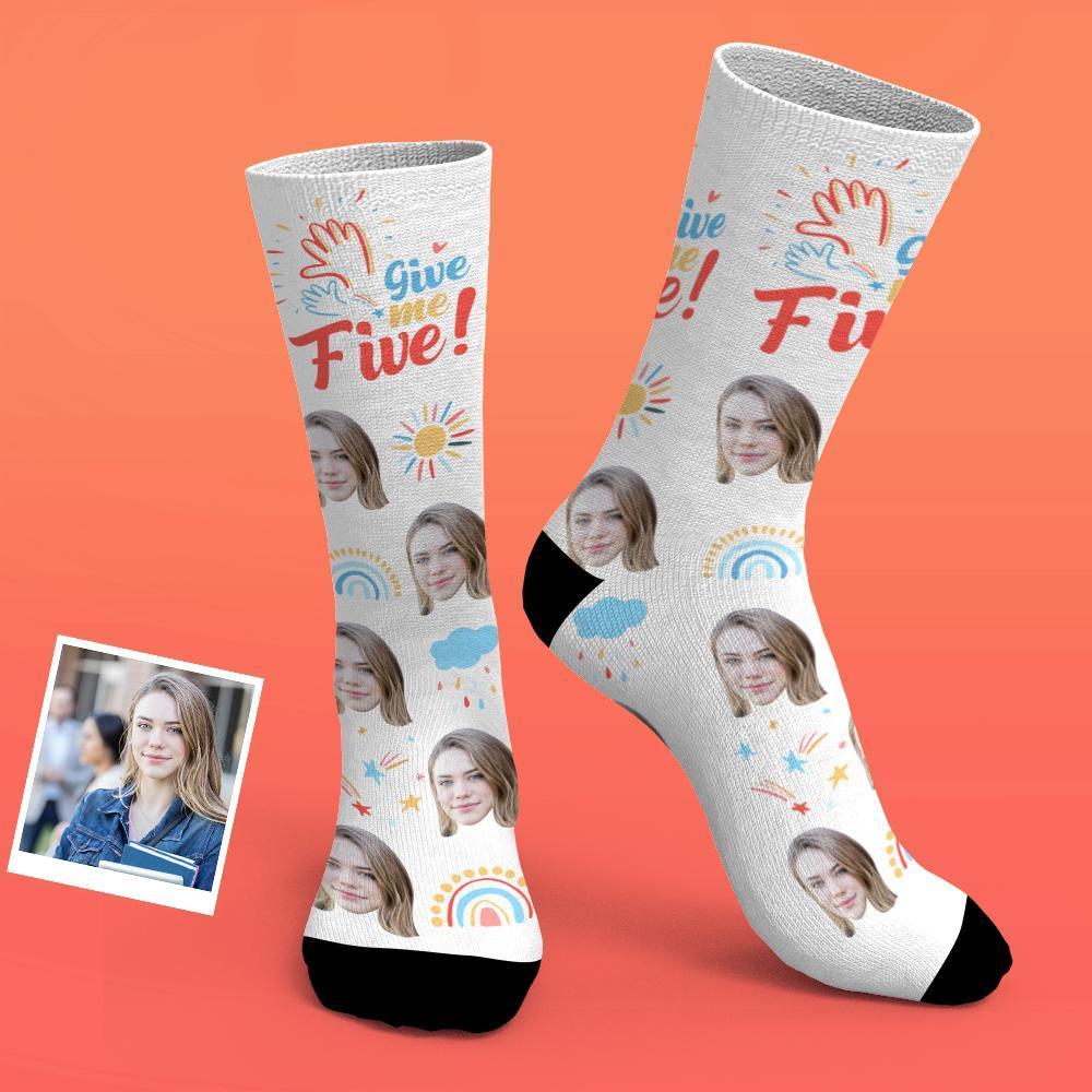 Chaussettes Personnalisées Chaussettes Photo Personnalisées Donnez-moi Cinq Chaussettes - MaPhotocaleconFr