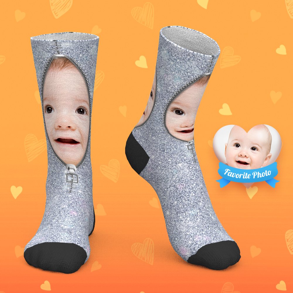 Chaussettes Personnalisées Chaussettes Personnalisées Avec Fermeture Éclair Brillante - MaPhotocaleconFr