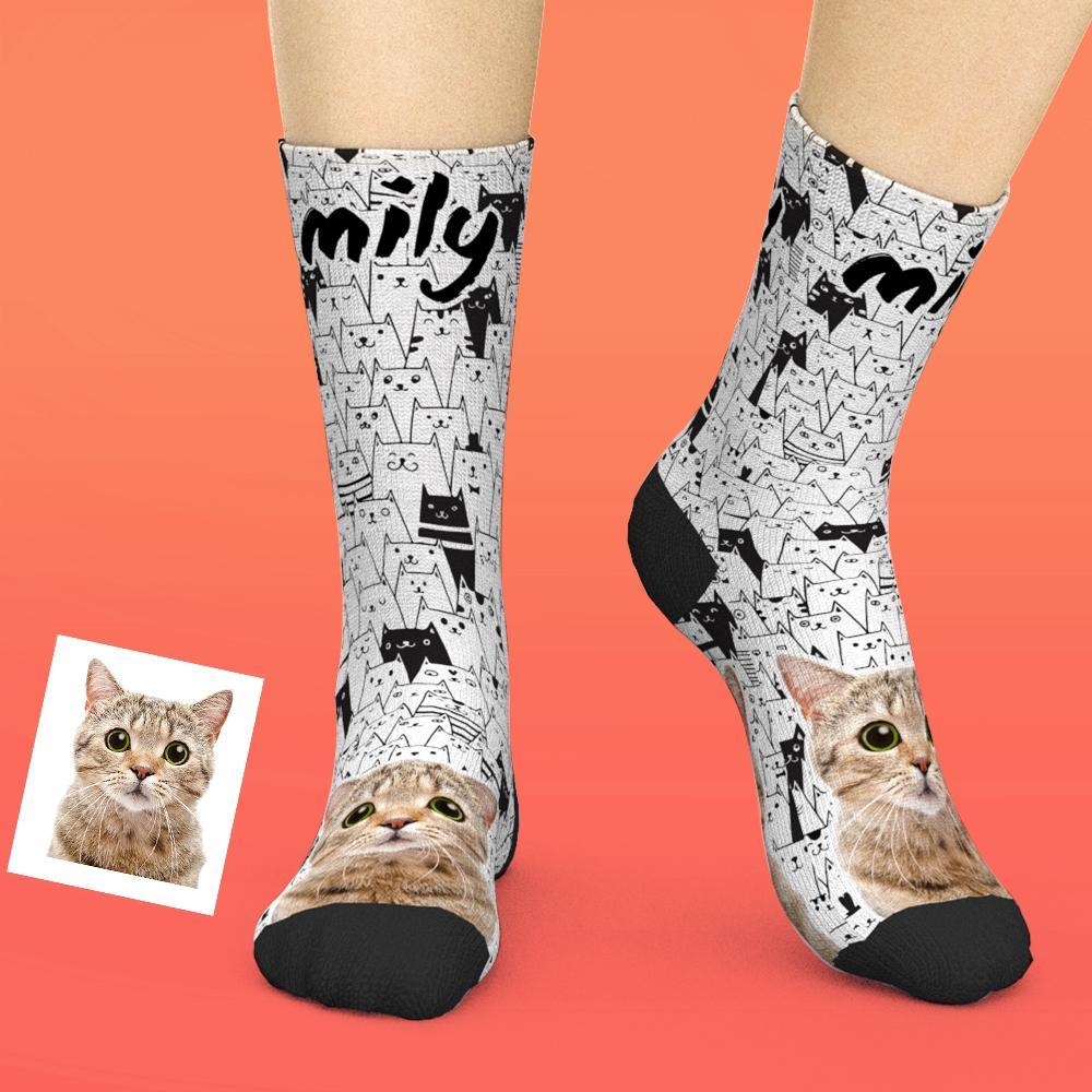 Chaussettes Personnalisées Chaussettes Personnalisées Pour Le Visage Ajouter Des Images Et Un Nom - Mignon Chaton Complet Du Corps - MaPhotocaleconFr