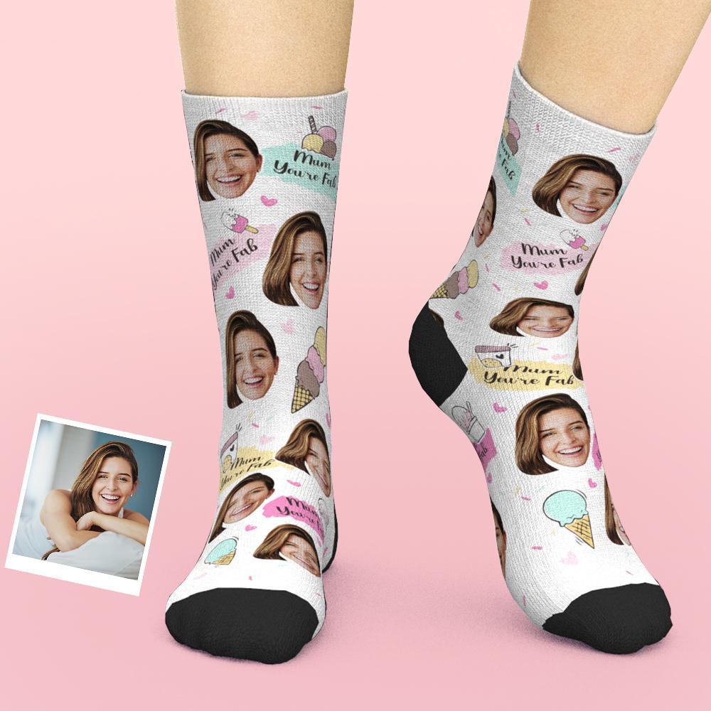 Chaussettes Personnalisées Avec Visage, Ajoutez Des Images Et Un Nom, Cadeau Pour La Fête Des Mères - Maman, Tu Es Fabuleuse - MaPhotocaleconFr