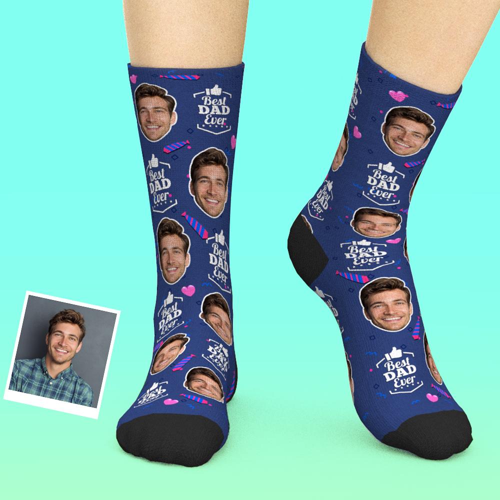 Chaussettes Personnalisées Pour Le Visage, Ajoutez Des Photos Et Nommez Le Cadeau De La Fête Des Pères - Meilleur Papa De Tous Les Temps - MaPhotocaleconFr