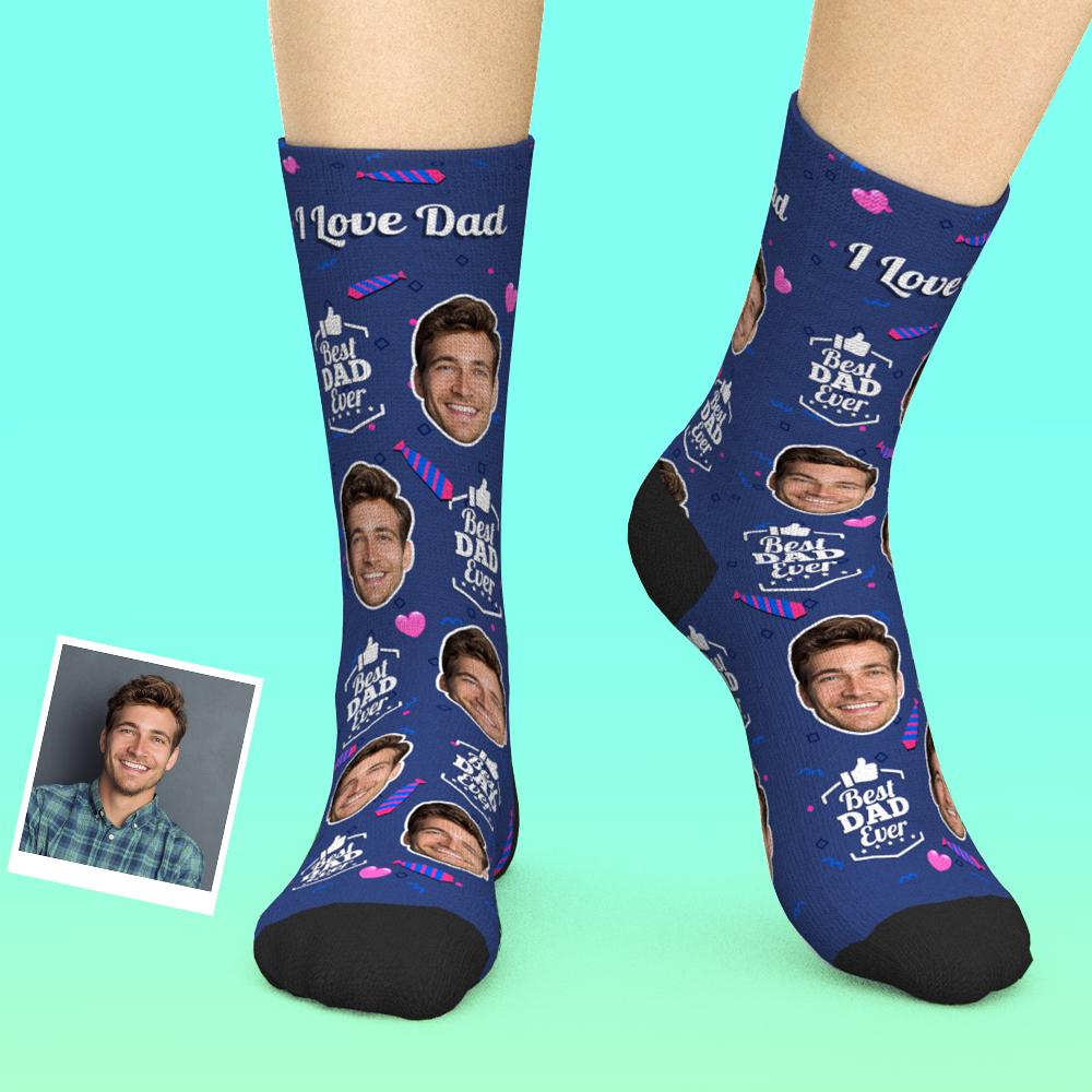 Chaussettes Personnalisées Pour Le Visage, Ajoutez Des Photos Et Nommez Le Cadeau De La Fête Des Pères - Meilleur Papa De Tous Les Temps - MaPhotocaleconFr