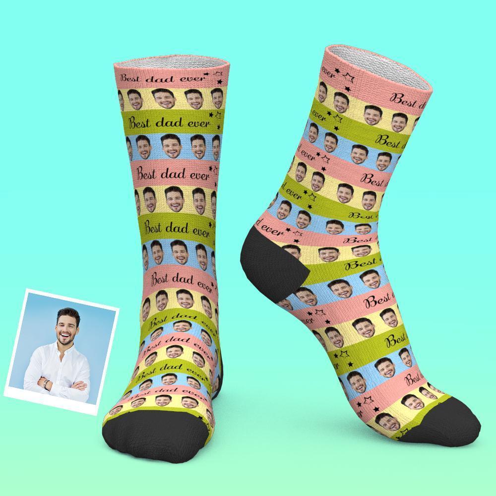 Chaussettes Personnalisées Chaussettes Photo Personnalisées Meilleur Papa De Tous Les Temps Élément À Rayures - MaPhotocaleconFr