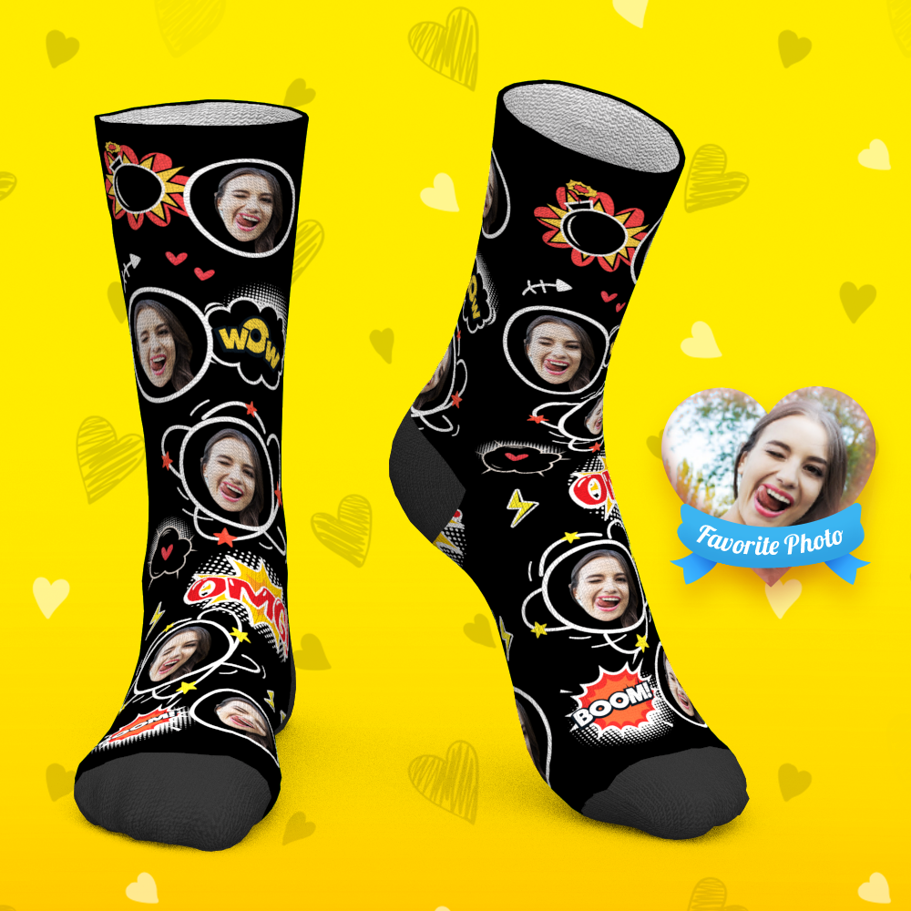 Chaussettes Personnalisées Chaussettes Photo Personnalisées Pop Art Mettez Votre Visage Sur Des Chaussettes Drôles - MaPhotocaleconFr