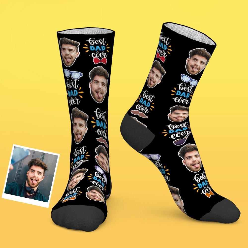 Chaussettes Photo Personnalisées Meilleur Papa De Tous Les Temps Avec Nœud Papillon Et Éléments Pour Les Yeux - MaPhotocaleconFr