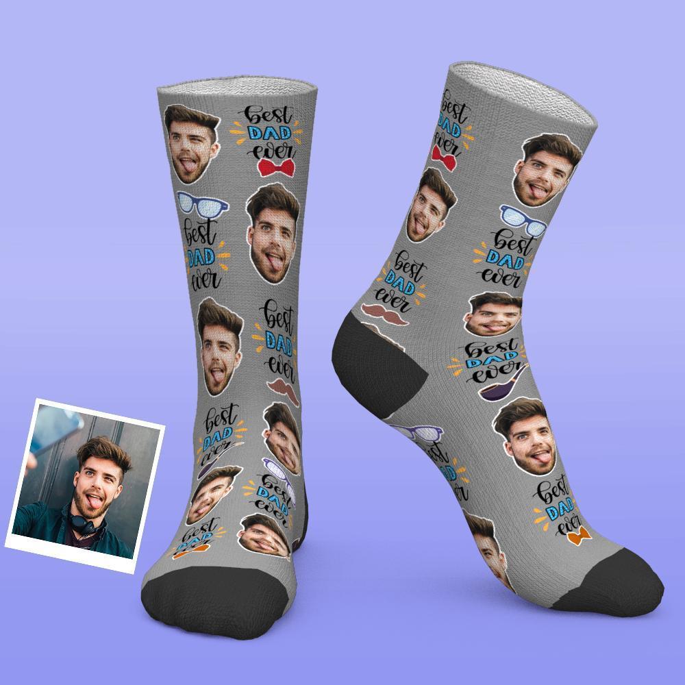 Chaussettes Photo Personnalisées Meilleur Papa De Tous Les Temps Avec Nœud Papillon Et Éléments Pour Les Yeux - MaPhotocaleconFr