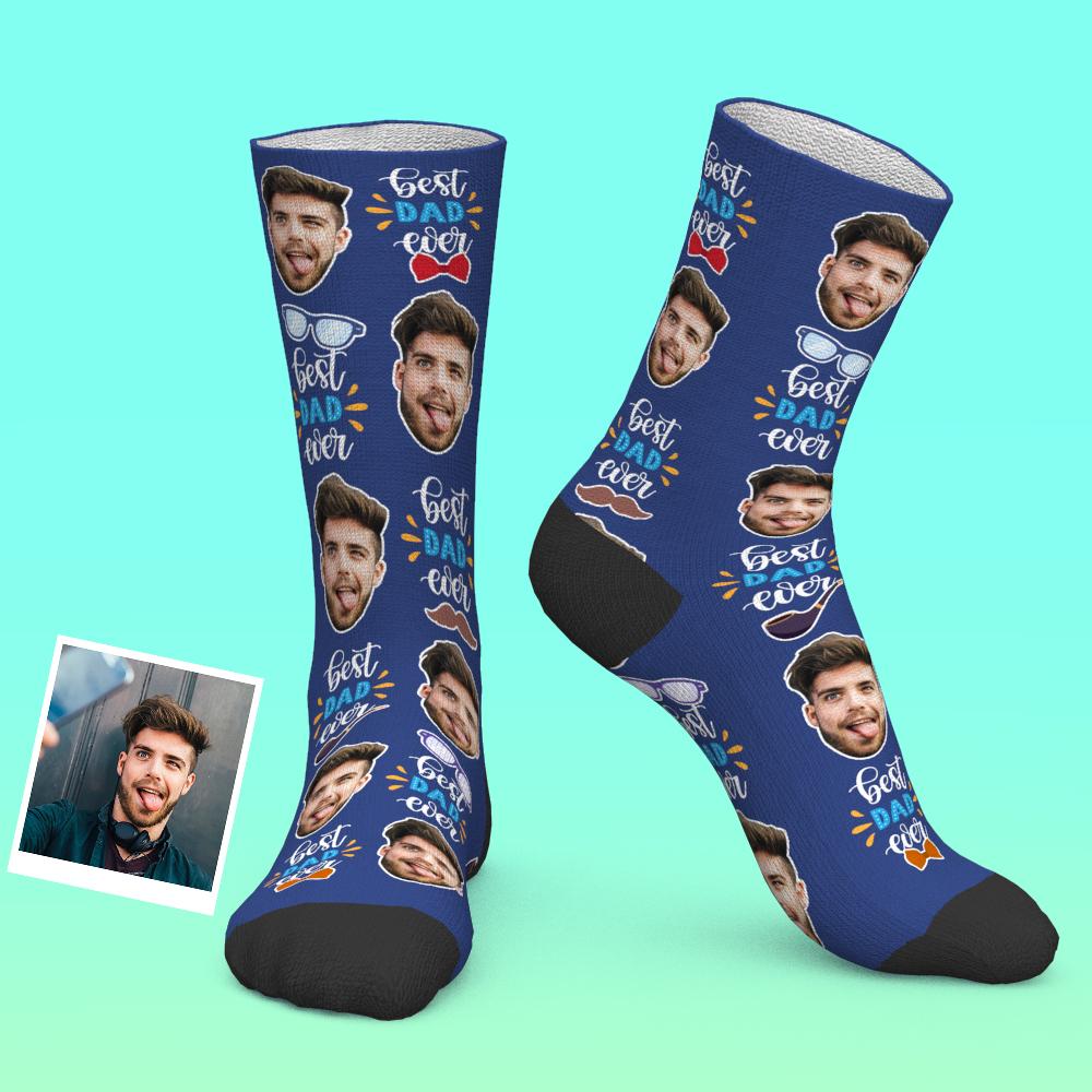 Chaussettes Photo Personnalisées Meilleur Papa De Tous Les Temps Avec Nœud Papillon Et Éléments Pour Les Yeux - MaPhotocaleconFr