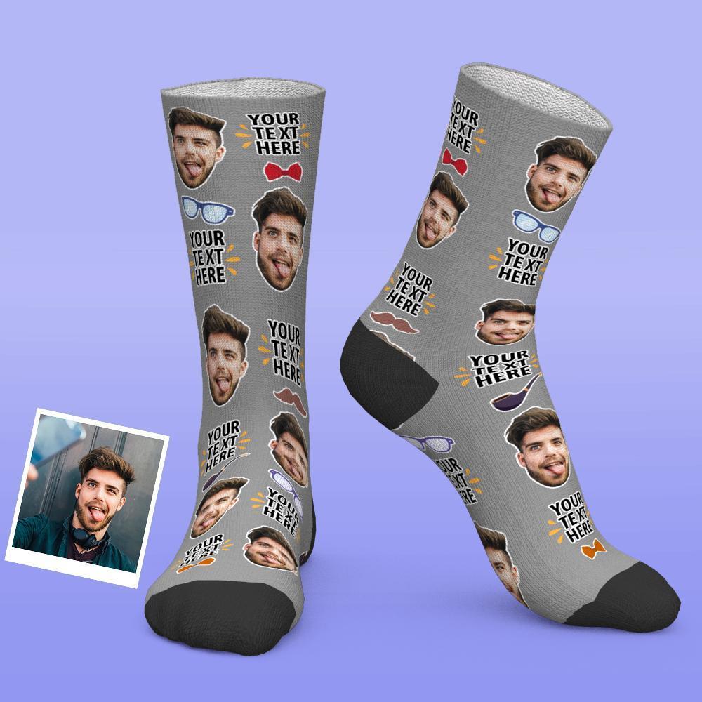 Chaussettes Photo Personnalisées Meilleur Papa De Tous Les Temps Avec Nœud Papillon Et Éléments Pour Les Yeux - MaPhotocaleconFr